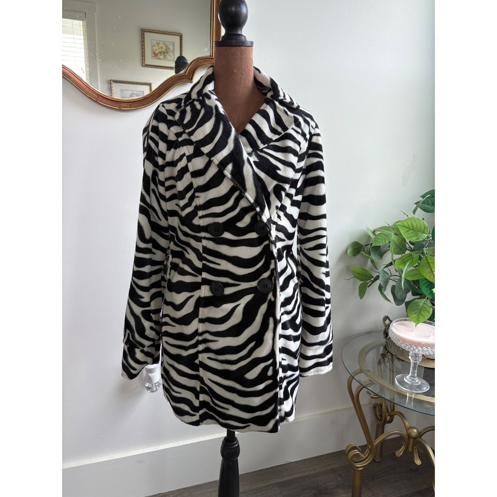 Soulmates Zebra Print Faux Fur Coat Jacket Black White Animal Print S‎